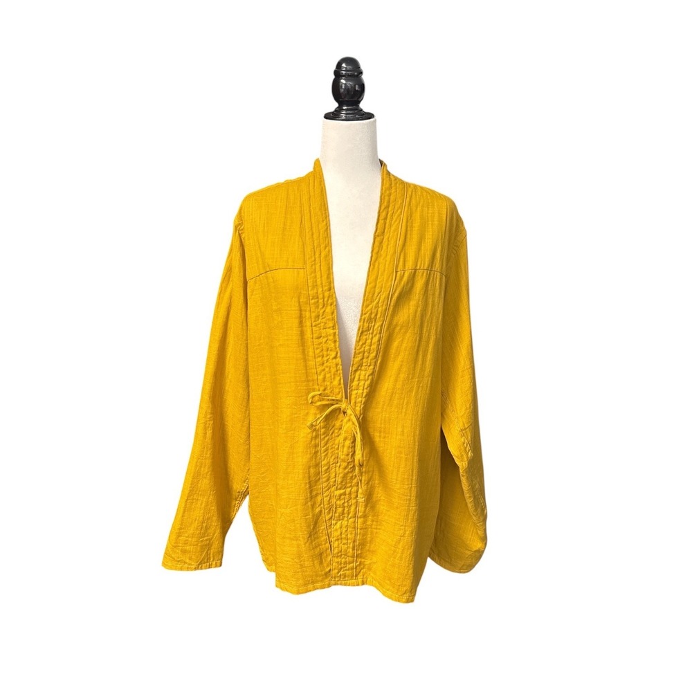 Naked & Famous Denim Men's Kimono Shirt Mustard Cotton Gauze L